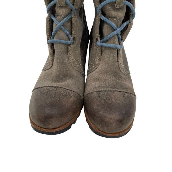 Sorel Cate the Great Size 8.5 Tall High Wedge Boots Brown Gray Waterproof - Picture 3 of 16